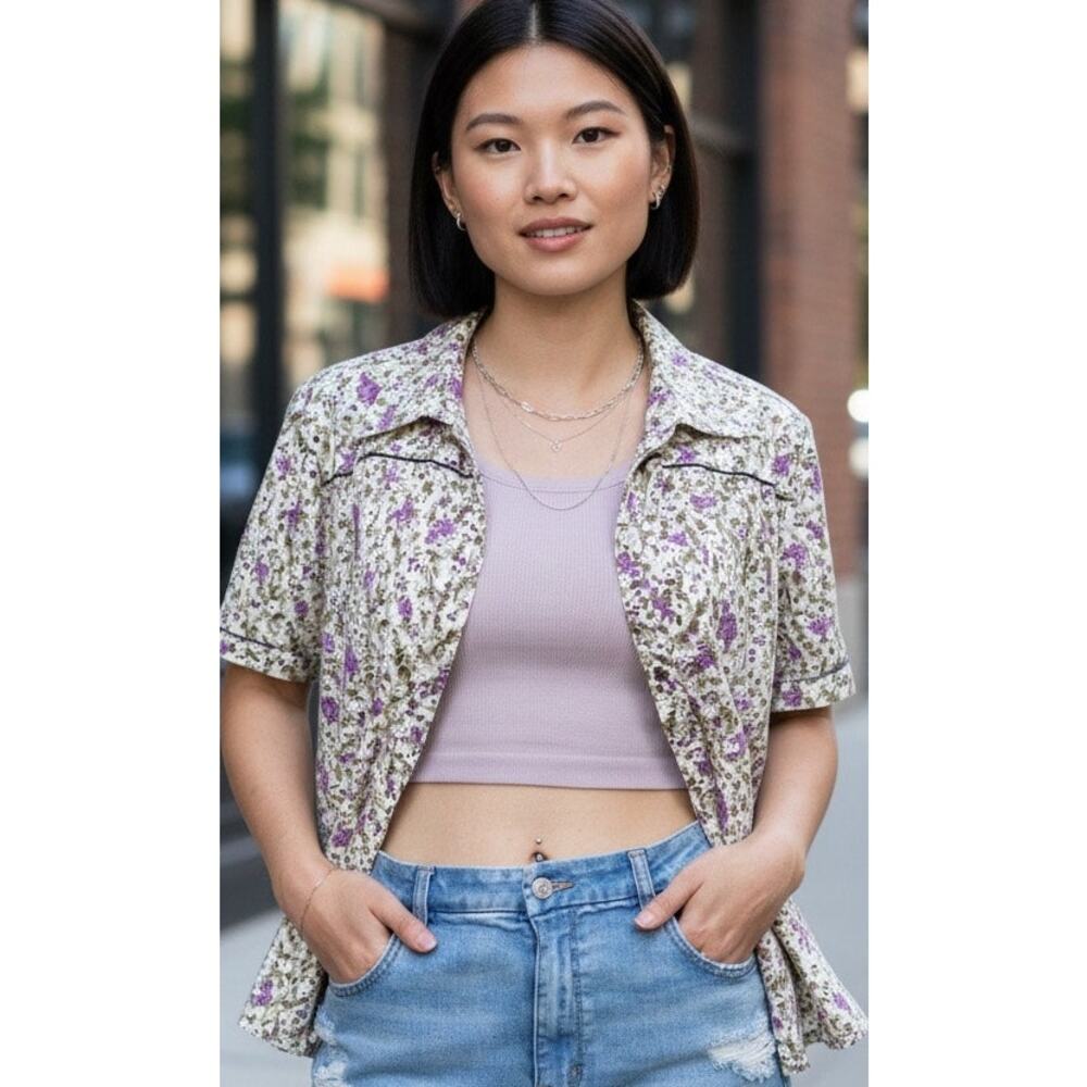 Vintage Y2K Gloria Vanderbilt Cottagecore Western Boho Floral Print Women's Top